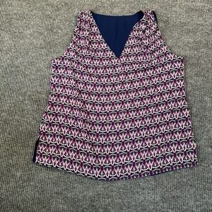 Unknown Brand Geometric Print Tank Top L Purple Navy V-Neck Sleeveless Shell